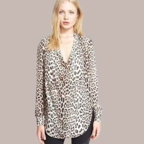 Haute Hippie Ditsy Leopard Black & White Silk Print Cowl Neck Top Blouse SZ S - Picture 8 of 10
